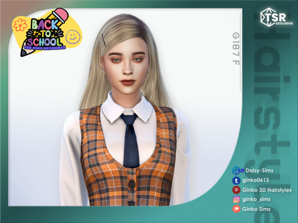 Back To School - Long Hair with pin - Ginko 187 by Daisy-Sims