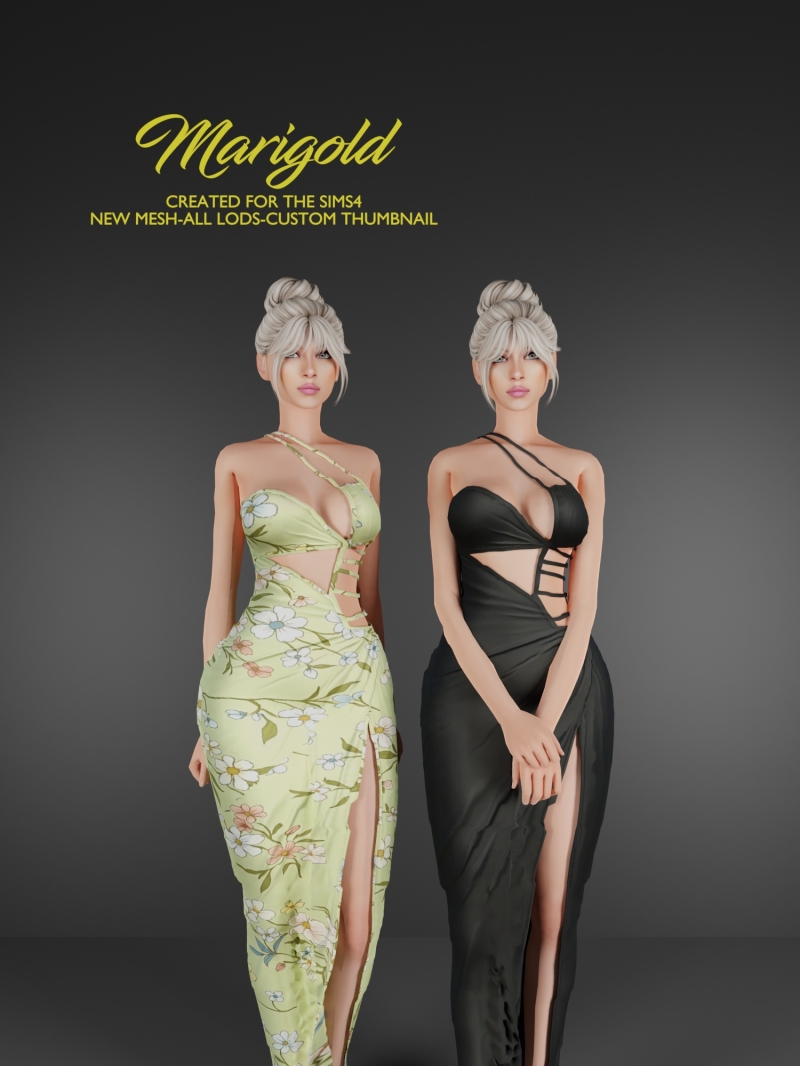 Alpha MARIGOLD SOFIA LONG DRESS by marigoldsims - The Sims 4 Custom Content