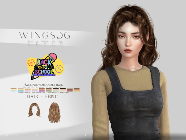 Alpha WINGS EF0914 Back ponytail curly hair by wingssims - The Sims 4 Custom Content