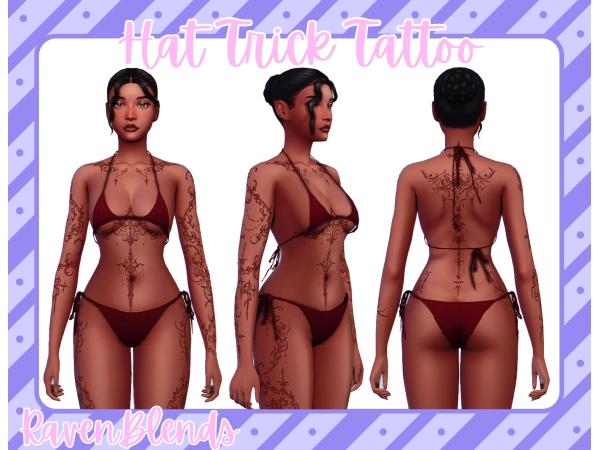Alpha RavenBlends Hat Trick Tattoo - The Sims 4 Custom Content