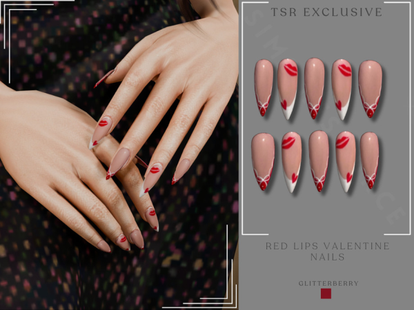 Alpha Red Lips Valentine stiletto nails by Glitterberryfly - The Sims 4 Custom Content