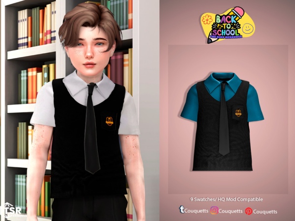Alpha Back To Scholl Natalie Uniform Shirt With Sweater 01 by couquett - The Sims 4 Custom Content