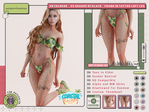 Mix Costal Escape Ocean Seashell Tattoo - The Sims 4 Custom Content