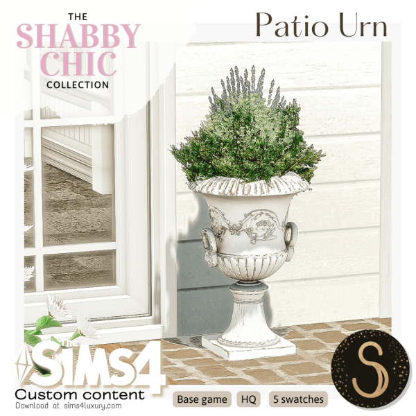 Alpha Sims4Luxury Shabby Chic Patio Urn by simsfinds - The Sims 4 Custom Content