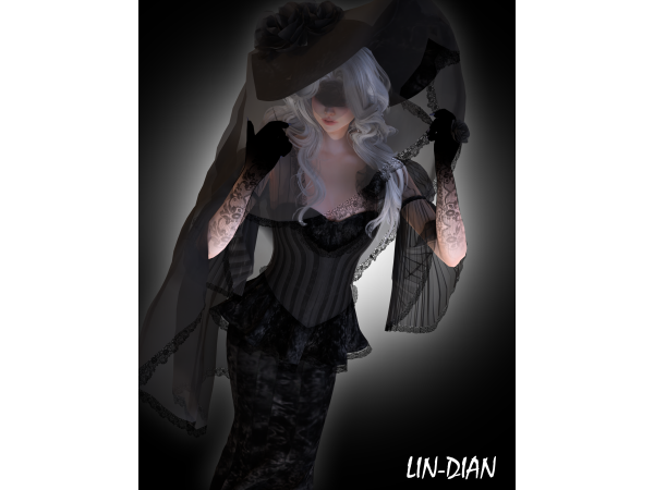 Alpha LIN DIAN Retro Halloween strapless maxi dress - The Sims 4 Custom Content