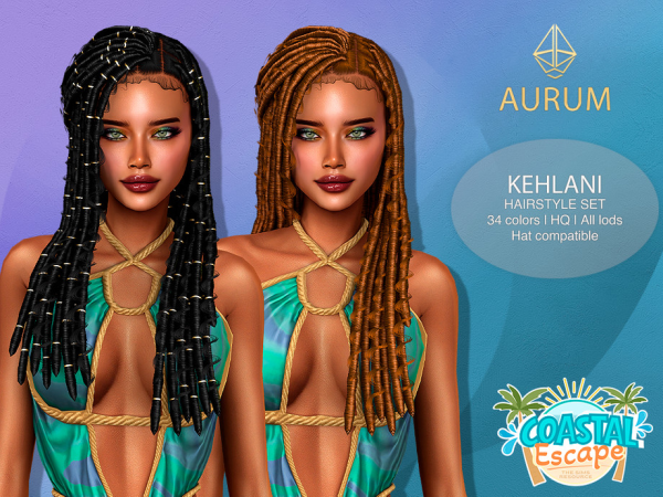 Alpha Kehlani long half updo locs hairstyle set - The Sims 4 Custom Content