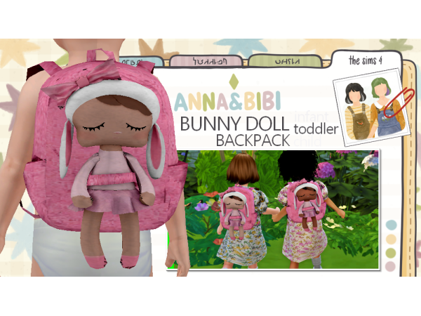 Mix Bunny Doll Backpack TODDLER [AnnaBibi] - The Sims 4 Custom Content