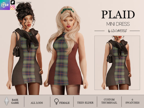 Alpha PLAID MINI DRESS by linavees - The Sims 4 Custom Content