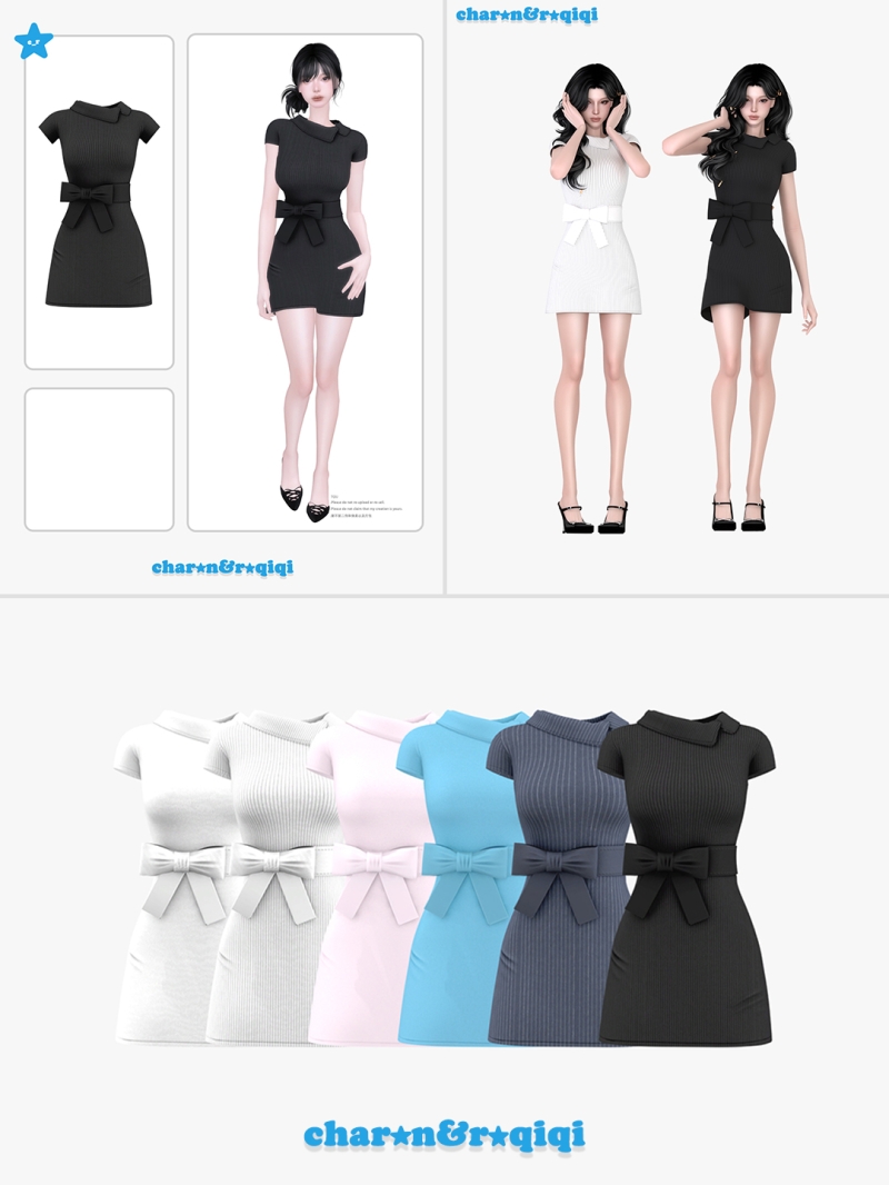 Mix [charonroqiqi]waist cinching dress by roqiqi - The Sims 4 Custom Content