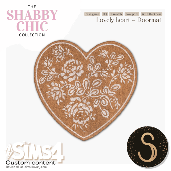 Alpha Sims4Luxury Shabby Chic Lovely Heart Doormat by simsfinds - The Sims 4 Custom Content