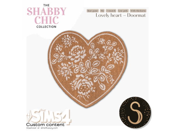 Sims 4 Alpha Objetos para el Recibidor CC: Sims4Luxury - Shabby Chic - Lovely Heart - Doormat