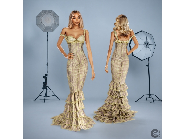 Alpha Mermaid Gown with Ruffled Train cool_content_star - The Sims 4 Custom Content