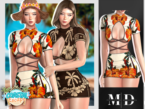 Alpha Coastal Summer Fitted Mini Dress with Straps - The Sims 4 Custom Content