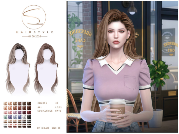 Alpha S CLUB LONG FLOWING HAIR Club by S - The Sims 4 Custom Content