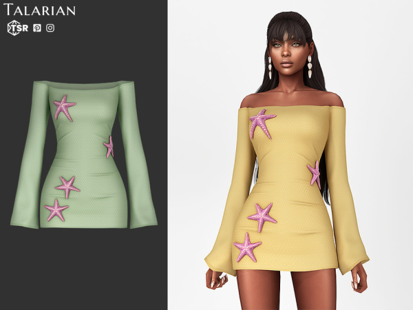Alpha Skyler Starfish Off Shoulder Mini Dress by talarian - The Sims 4 Custom Content