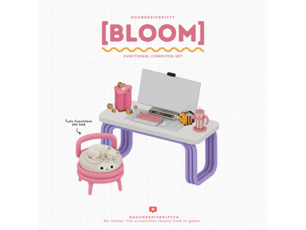Maxis Match BLOOM COMPUTER SET by aggressivekitty - The Sims 4 Custom Content