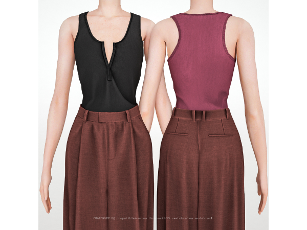 Alpha Henley Knit Top by charonlee - The Sims 4 Custom Content