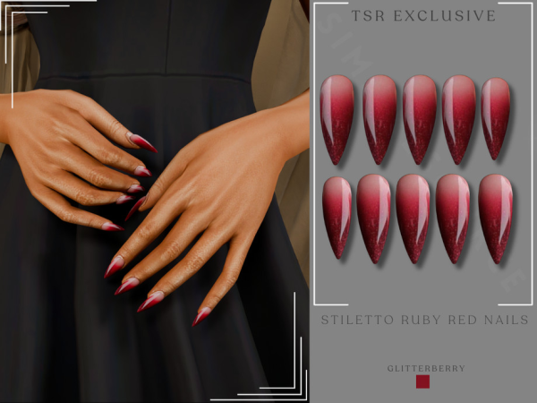 Alpha Stiletto Ruby Red Nails by Glitterberryfly - The Sims 4 Custom Content