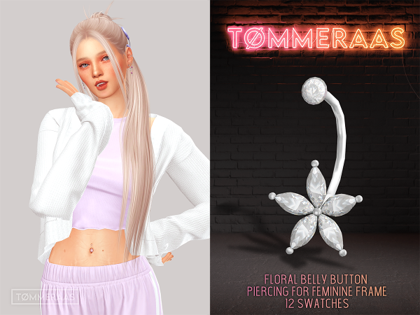 Alpha TØMMERAAS Floral Belly Button Piercing (feminine frame) - The Sims 4 Custom Content