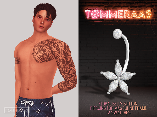 Alpha TØMMERAAS Floral Belly Button Piercing (masculine frame) - The Sims 4 Custom Content