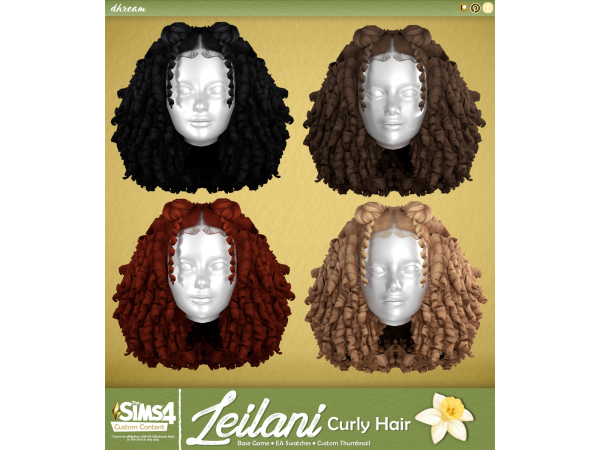 Maxis Match Leilani Children's Curly Hair by dhream - The Sims 4 Custom Content