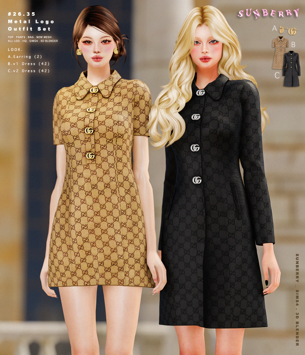 Alpha [SUNBERRY]2635_Metal Logo Outfit Set by simsfinds - The Sims 4 Custom Content