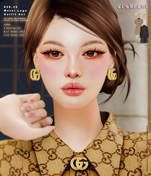 Alpha [SUNBERRY]2635_Metal Logo Outfit Set by simsfinds - The Sims 4 Custom Content