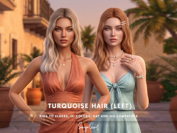 Alpha Turquoise Hair LEFT No Bangs - The Sims 4 Custom Content