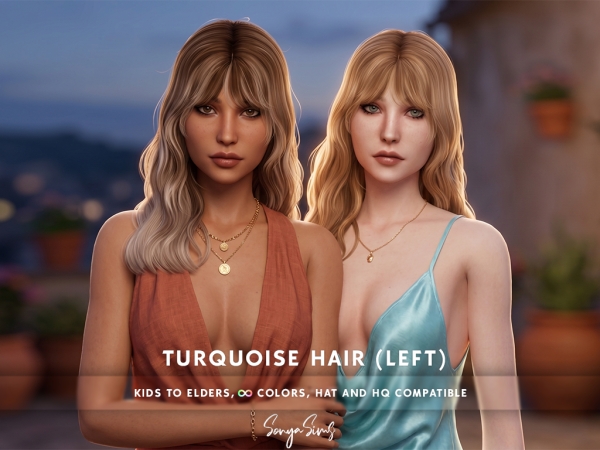 Alpha Turquoise Hair LEFT WITH BANGS - The Sims 4 Custom Content