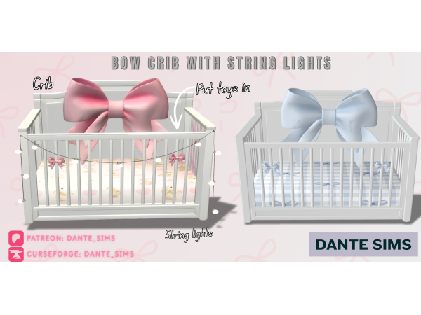 Alpha Bow crib with string lights - The Sims 4 Custom Content