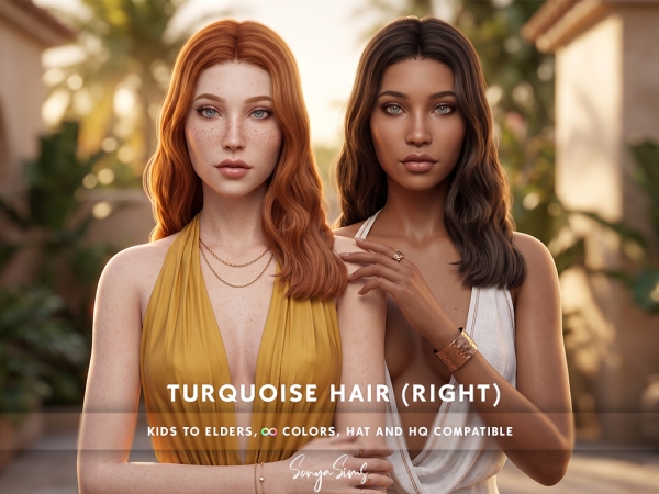 Alpha Turquoise Hair RIGHT NO BANGS - The Sims 4 Custom Content