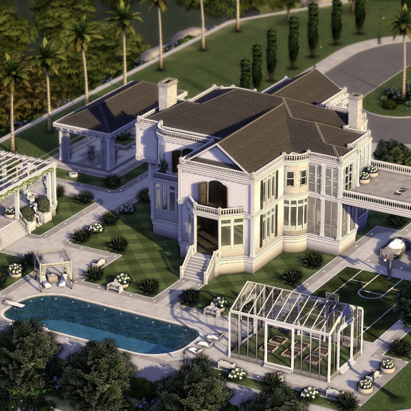Maxis Match THE WHITE ESTATE by simsfinds - The Sims 4 Custom Content