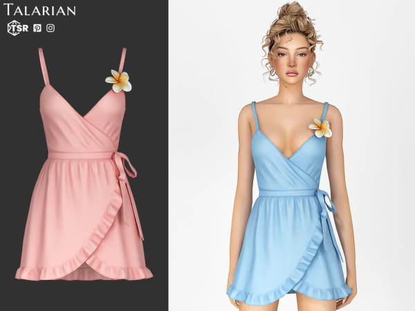 Alpha Rosa Floral Detail Wrap Mini Dress by talarian - The Sims 4 Custom Content
