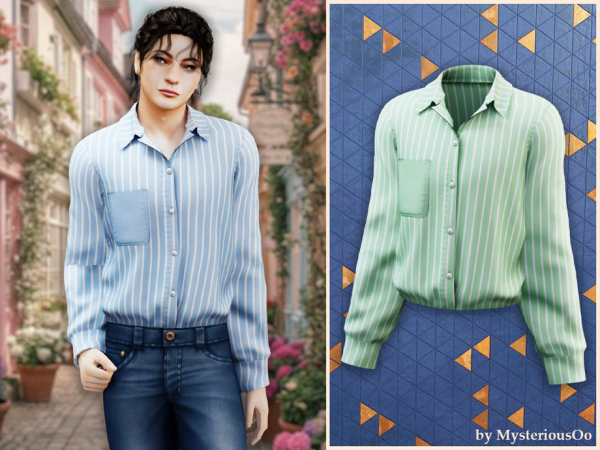 Alpha Male Striped pocket shirt by MysteriousOo - The Sims 4 Custom Content