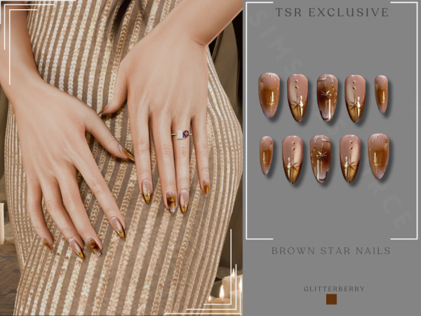 Alpha Brown Star Almond Nails by Glitterberryfly - The Sims 4 Custom Content