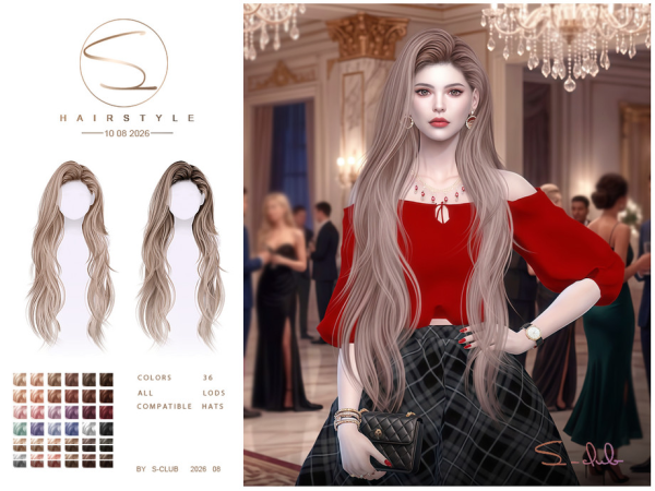 Alpha S CLUB Long layered waves hair Club by S - The Sims 4 Custom Content