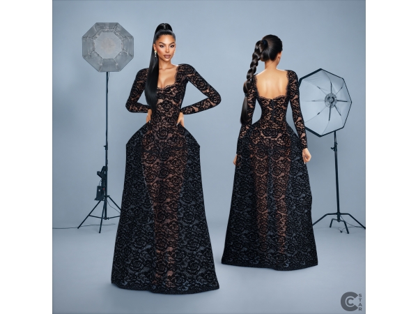 Alpha Sheer Lace Ballgown with Overskirt - The Sims 4 Custom Content