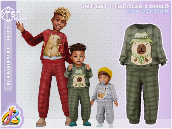 Maxis Match Boys Set Capybara Pajamas for Kids of All Ages by RobertaPLobo - The Sims 4 Custom Content