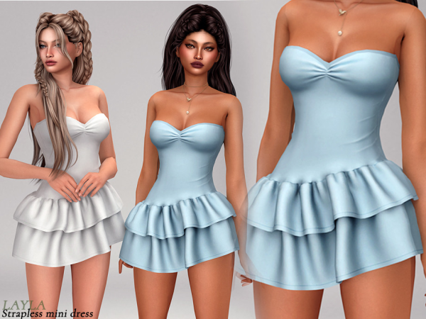 Alpha tsr Layla Strapless mini dress with ruffles - The Sims 4 Custom Content