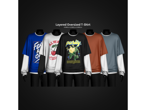 Alpha Layered Oversized T Shirt by gorillax3 - The Sims 4 Custom Content