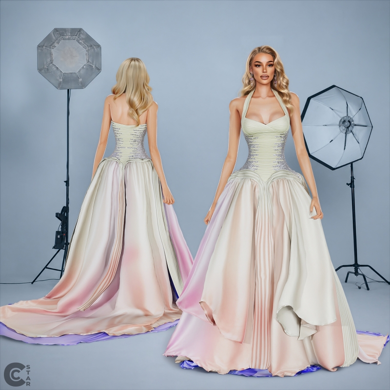 Alpha Corset Ruffled Ballgown with Ombre Train by cool_content_star - The Sims 4 Custom Content