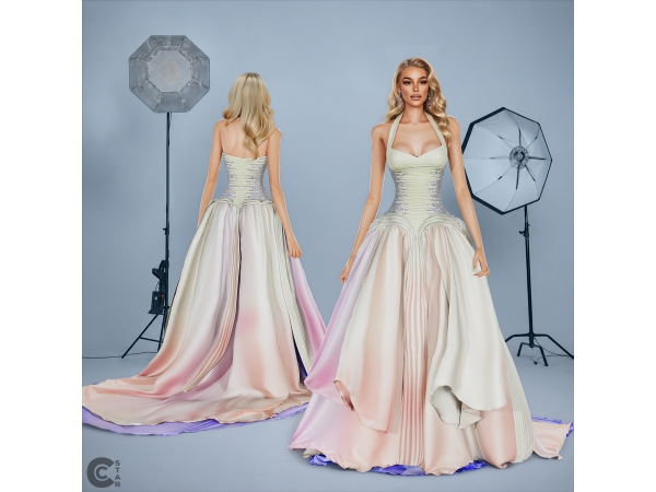 Alpha Corset Ruffled Ballgown with Ombre Train - The Sims 4 Custom Content