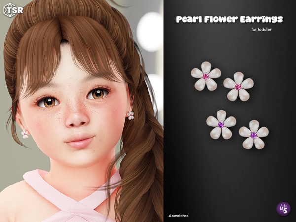 Alpha Pearl Flower Earrings for toddler - The Sims 4 Custom Content
