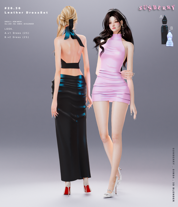 Alpha [SUNBERRY]2636_ Leather Dress Set by simsfinds - The Sims 4 Custom Content