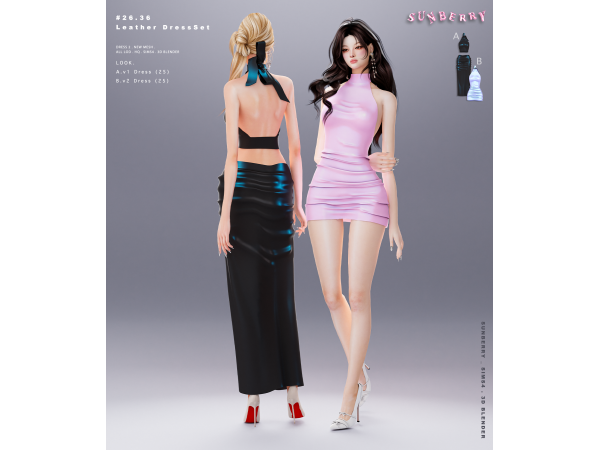 Alpha [SUNBERRY]2636_ Leather Dress Set - The Sims 4 Custom Content