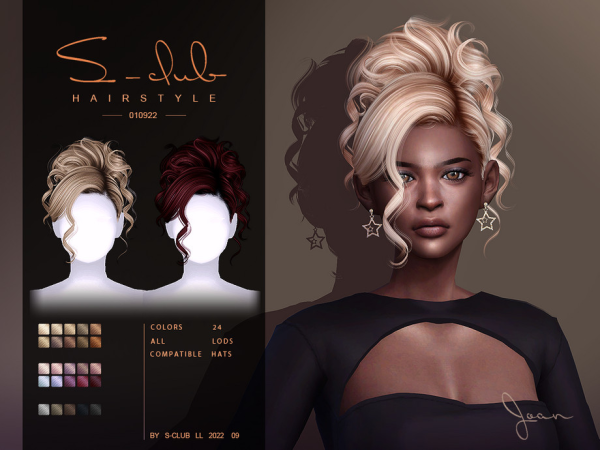 Alpha Curly updo hairstyle(Joan) Club by S - The Sims 4 Custom Content