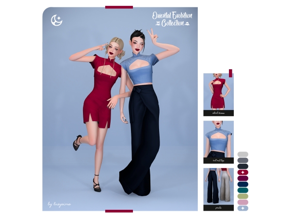 Maxis Match Short Dress Cut Out Top Pants Oriental Evolution Collection - The Sims 4 Custom Content