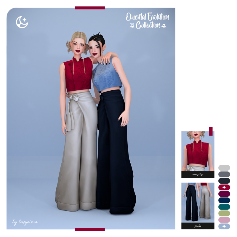 Maxis Match Wrap Top Pants Oriental Evolution Collection by luxysims - The Sims 4 Custom Content