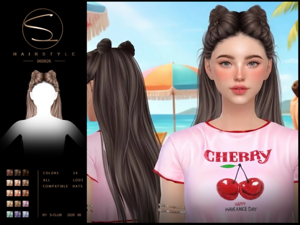 Alpha S CLUB Long straight buns hairstyle Club by S - The Sims 4 Custom Content