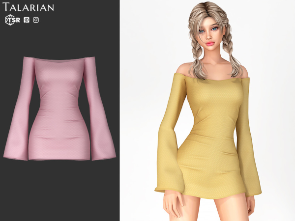 Alpha Skyler Off Shoulder Flared Sleeve Mini Dress by talarian - The Sims 4 Custom Content